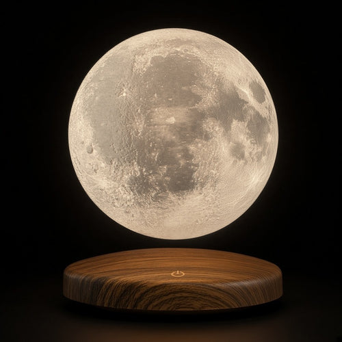 LunaFloat™ Magnetic Levitating 3D Moon Lamp — 4000K Soft Ivory on Dark Walnut Base